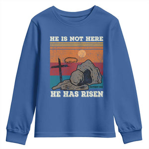 Jesus He is Risen Youth Sweatshirt Matthew 28:6 Vintage Christian Easter TS10 Royal Blue Print Your Wear
