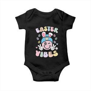 Groovy Easter Vibes Baby Onesie Retro Bunny Smile Eggs TS10 Black Print Your Wear