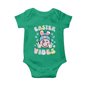 Groovy Easter Vibes Baby Onesie Retro Bunny Smile Eggs TS10 Irish Green Print Your Wear