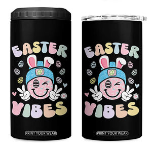 Groovy Easter Vibes 4 in 1 Can Cooler Tumbler Retro Bunny Smile Eggs TS10 One Size: 16 oz Black Print Your Wear