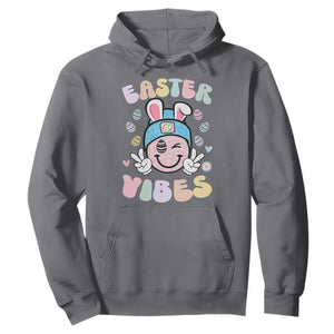 Groovy Easter Vibes Hoodie Retro Bunny Smile Eggs TS10 Charcoal Print Your Wear