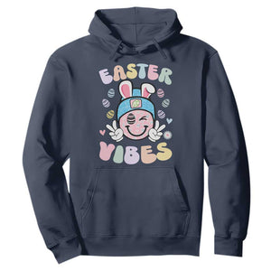 Groovy Easter Vibes Hoodie Retro Bunny Smile Eggs TS10 Navy Print Your Wear