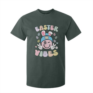 Groovy Easter Vibes T Shirt For Kid Retro Bunny Smile Eggs TS10 Dark Forest Green Print Your Wear