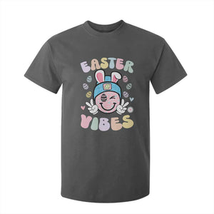Groovy Easter Vibes T Shirt For Kid Retro Bunny Smile Eggs TS10 Dark Heather Print Your Wear