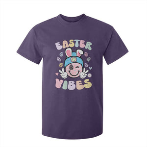 Groovy Easter Vibes T Shirt For Kid Retro Bunny Smile Eggs TS10 Purple Print Your Wear