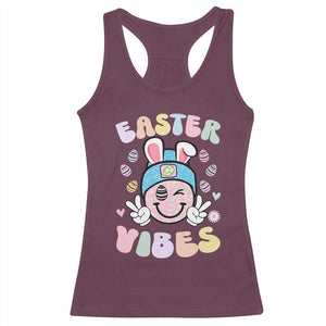 Groovy Easter Vibes Racerback Tank Top Retro Bunny Smile Eggs TS10 Maroon Print Your Wear