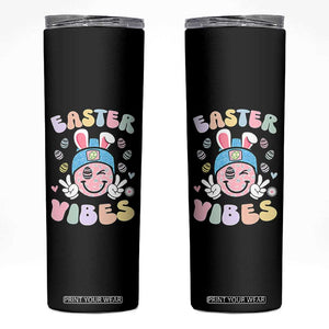 Groovy Easter Vibes Skinny Tumbler Retro Bunny Smile Eggs TS10 Black Print Your Wear