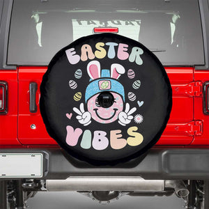 Groovy Easter Vibes Spare Tire Cover Retro Bunny Smile Eggs TS10 Black Print Your Wear