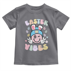 Groovy Easter Vibes Toddler T Shirt Retro Bunny Smile Eggs TS10 Charcoal Print Your Wear