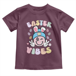 Groovy Easter Vibes Toddler T Shirt Retro Bunny Smile Eggs TS10 Maroon Print Your Wear