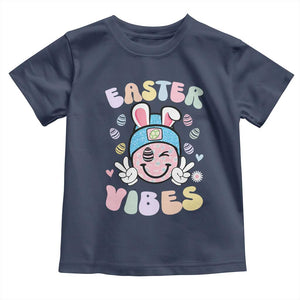 Groovy Easter Vibes Toddler T Shirt Retro Bunny Smile Eggs TS10 Navy Print Your Wear