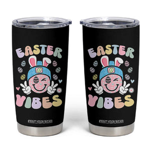 Groovy Easter Vibes Tumbler Cup Retro Bunny Smile Eggs TS10 Black Print Your Wear