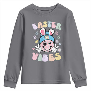 Groovy Easter Vibes Youth Sweatshirt Retro Bunny Smile Eggs TS10 Charcoal Print Your Wear