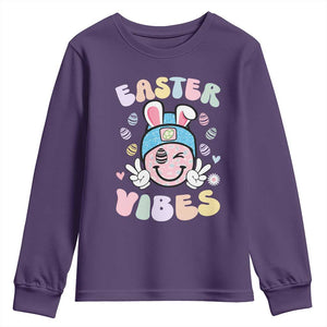 Groovy Easter Vibes Youth Sweatshirt Retro Bunny Smile Eggs TS10 Purple Print Your Wear