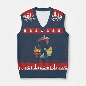 Bigfoot Easter V-Neck Knit Sweater Vest Bunny Sasquatch Eggs Retro TS10 Navy Red Print Your Wear