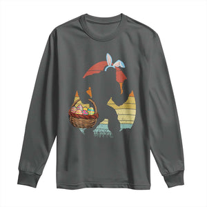 Bigfoot Easter Long Sleeve Shirt Bunny Sasquatch Eggs Retro TS10 Dark Heather Print Your Wear