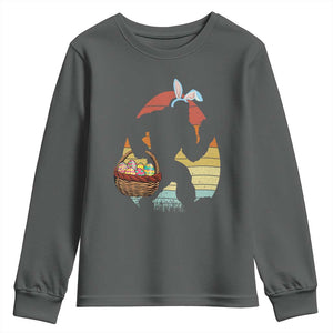 Bigfoot Easter Youth Sweatshirt Bunny Sasquatch Eggs Retro TS10 Dark Heather Print Your Wear