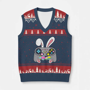 Easter Video Game V-Neck Knit Sweater Vest Bunny Eggs Gaming Gamer TS10 Navy Red Print Your Wear