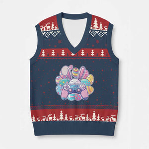 Easter Video Game V-Neck Knit Sweater Vest Cute Bunny Eggs Gaming Gamer TS10 Navy Red Print Your Wear