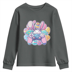 Easter Video Game Youth Sweatshirt Cute Bunny Eggs Gaming Gamer TS10 Dark Heather Print Your Wear