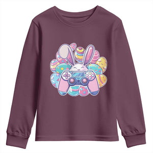 Easter Video Game Youth Sweatshirt Cute Bunny Eggs Gaming Gamer TS10 Maroon Print Your Wear