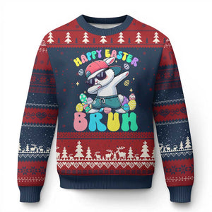Bruh Easter Ugly Christmas Sweater Funny Bunny Dab Rabbit Dance TS10 Navy Red Print Your Wear