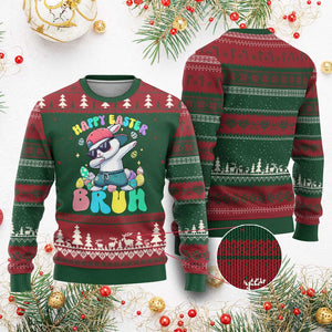 Bruh Easter Ugly Christmas Sweater Funny Bunny Dab Rabbit Dance TS10 Red Green Print Your Wear