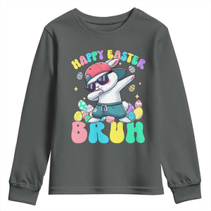 Bruh Easter Youth Sweatshirt Funny Bunny Dab Rabbit Dance TS10 Dark Heather Print Your Wear