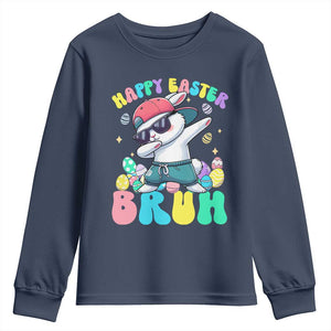 Bruh Easter Youth Sweatshirt Funny Bunny Dab Rabbit Dance TS10 Navy Print Your Wear
