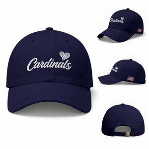 Cardinal Lovers Baseball Cap Vintage Script Heart Graphic TS10 Baseball Cap Universal Fit Dark Blue Print Your Wear