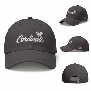 Cardinal Lovers Baseball Cap Vintage Script Heart Graphic TS10 Baseball Cap Universal Fit Dark Gray Print Your Wear