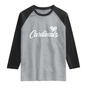 Cardinal Lovers Raglan Shirt Vintage Script Heart Graphic TS10 Heather Gray Black Print Your Wear