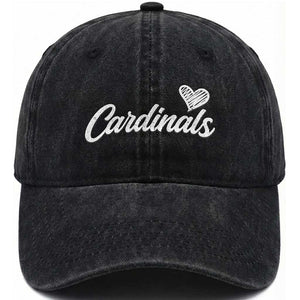 Cardinal Lovers Washed Cotton Baseball Cap Vintage Script Heart Graphic TS10 Print Your Wear