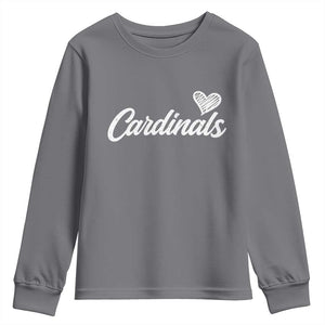 Cardinal Lovers Youth Sweatshirt Vintage Script Heart Graphic TS10 Charcoal Print Your Wear