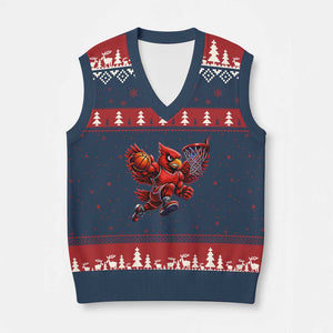 Cardinal Playing Basketball Graphic V-Neck Knit Sweater Vest Dunk Mascot Sports Fan Gift TS10 Navy Red Print Your Wear