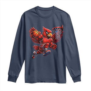 Cardinal Playing Basketball Graphic Long Sleeve Shirt Dunk Mascot Sports Fan Gift TS10 Navy Print Your Wear