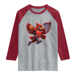 Cardinal Playing Basketball Graphic Raglan Shirt Dunk Mascot Sports Fan Gift TS10 Heather Gray Heather Red Print Your Wear