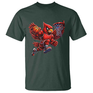Cardinal Playing Basketball Graphic T Shirt Dunk Mascot Sports Fan Gift TS10 Dark Forest Green Print Your Wear