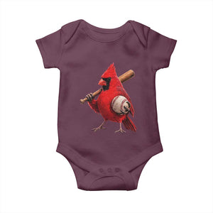 Cardinals Baseball Player Baby Onesie Retro STL Redbird Fan Bird Mascot Baseball TS10 Maroon Print Your Wear