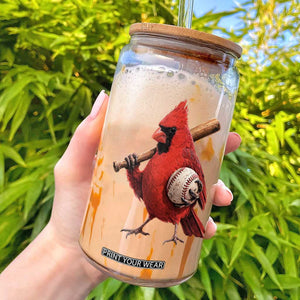 Cardinals Baseball Player Glass Can Retro STL Redbird Fan Bird Mascot Baseball TS10 Black Print Your Wear