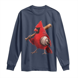 Cardinals Baseball Player Long Sleeve Shirt - Retro STL Redbird Fan - Bird Mascot Baseball TS10 Navy Print Your Wear