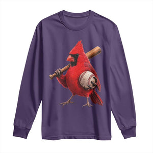 Cardinals Baseball Player Long Sleeve Shirt - Retro STL Redbird Fan - Bird Mascot Baseball TS10 Purple Print Your Wear