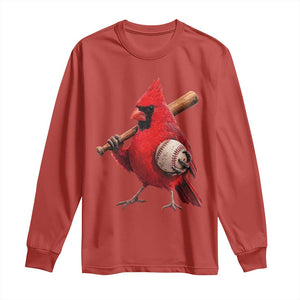 Cardinals Baseball Player Long Sleeve Shirt - Retro STL Redbird Fan - Bird Mascot Baseball TS10 Red Print Your Wear
