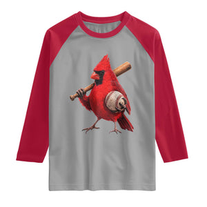 Cardinals Baseball Player Raglan Shirt Retro STL Redbird Fan Bird Mascot Baseball TS10 Sport Gray Red Print Your Wear