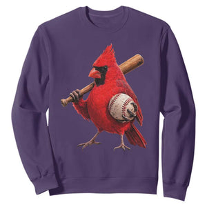 Cardinals Baseball Player Sweatshirt Retro STL Redbird Fan Bird Mascot Baseball TS10 Purple Print Your Wear
