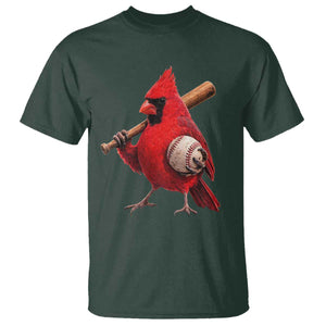 Cardinals Baseball Player T Shirt Retro STL Redbird Fan Bird Mascot Baseball TS10 Dark Forest Green Print Your Wear