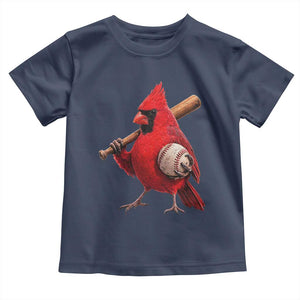 Cardinals Baseball Player Toddler T Shirt Retro STL Redbird Fan Bird Mascot Baseball TS10 Navy Print Your Wear