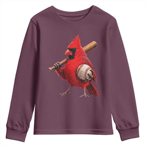Cardinals Baseball Player Youth Sweatshirt Retro STL Redbird Fan Bird Mascot Baseball TS10 Maroon Print Your Wear