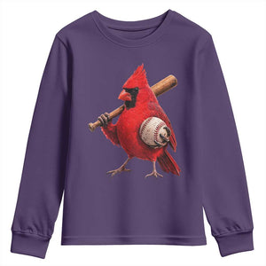Cardinals Baseball Player Youth Sweatshirt Retro STL Redbird Fan Bird Mascot Baseball TS10 Purple Print Your Wear