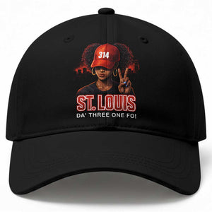 314 St Louis Baseball Cap Red Hat African American Woman STL City Pride Area Code